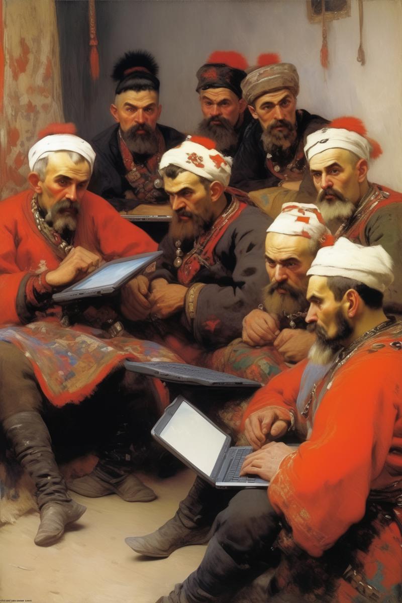 00688-1514883009-_lora_Vasily Vereshchagin Style_1_Vasily Vereshchagin Style - Reply of the Zaporozhian Cossacks painting, Ilya Repin, Cossacks s.png